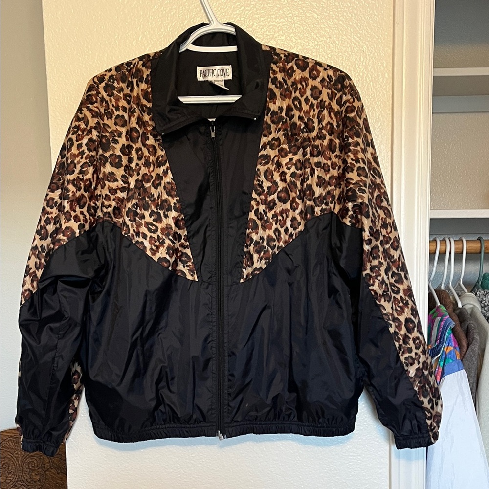 Pacific Cove Vintage Leopard Print Windbreaker Jacket